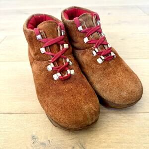 Vintage Brown Suede Hiking Boot red lining gum sole Wedge Lace Up Women 9